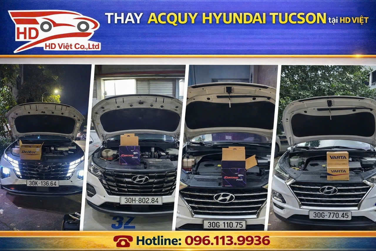Hình ảnh thay ắc quy Hyundai Tucson thực tế tại HD Việt