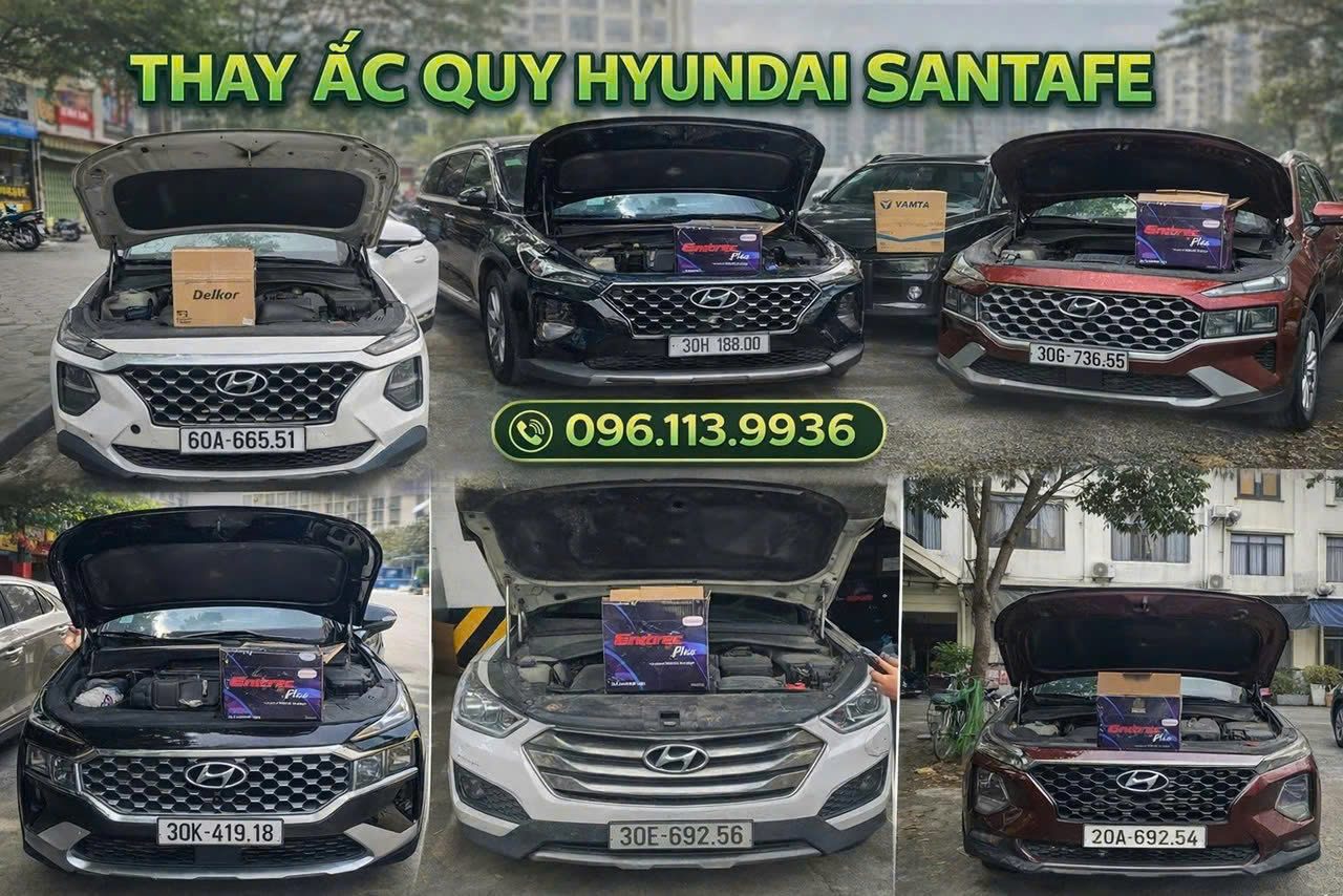 Ảnh thay ắc quy thực tế Hyundai Santafe tại HD Việt